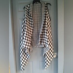 New Women's Black & White Checkered Plaid Cardigan Vest Size Large